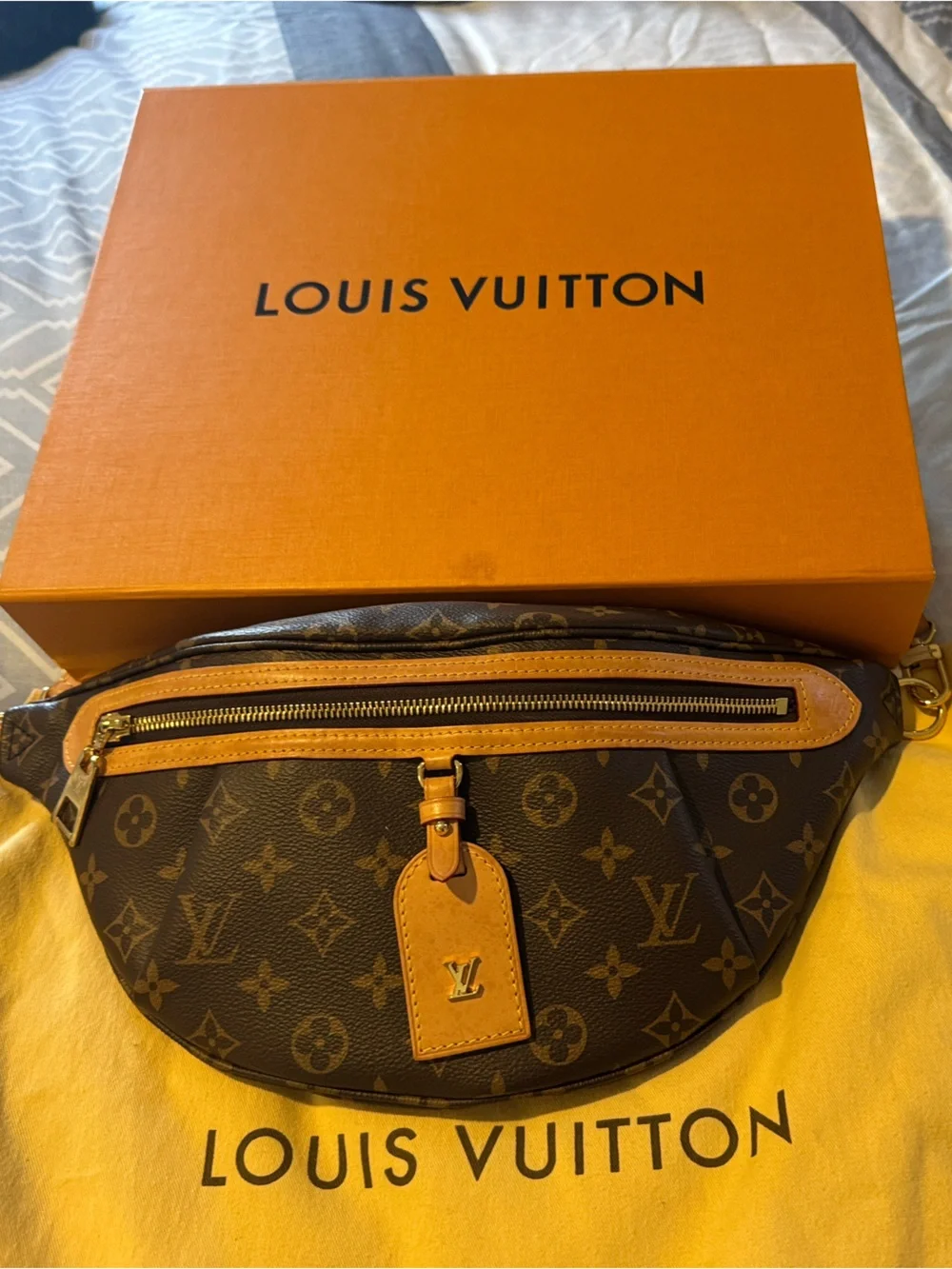 Authentic Louis Vuitton Monogram Belt Bag with Beige Interior and Tan Trim